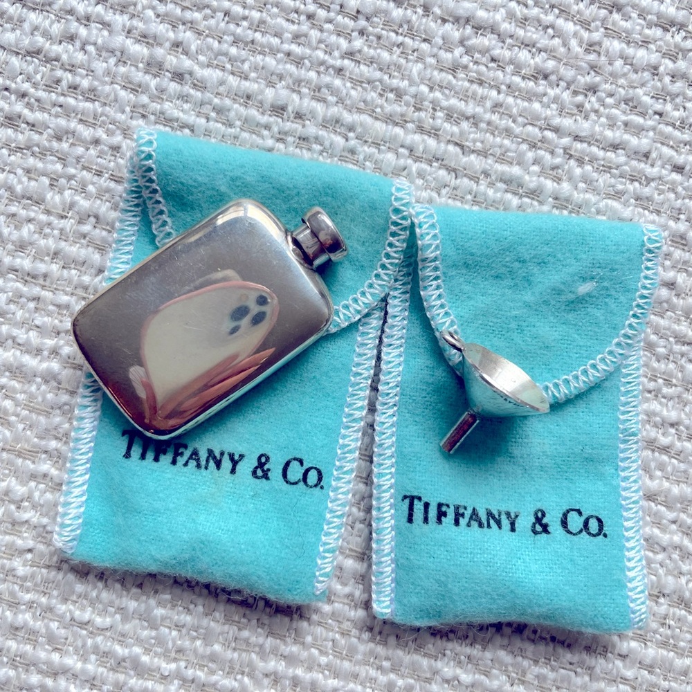 Tiny Vintage Tiffany sterling silver perfume flask with funnel